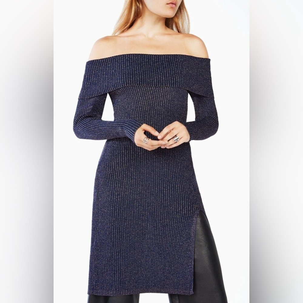 BCBG MaxAzria Glitter Side Slit Knit Dress